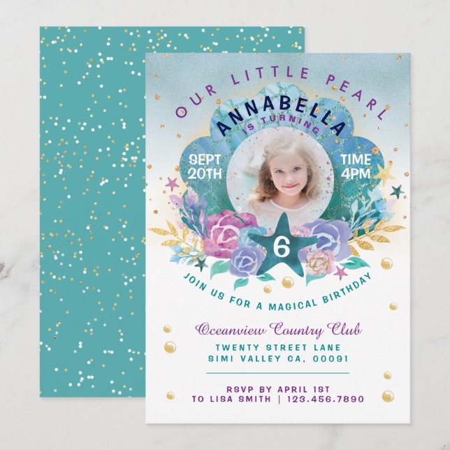 Invitación Shell Peal Under the Sea Photo Birthday Invitation (Anverso / Reverso)
