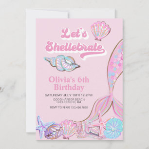 Invitación Shellebrate Seashell and mermaid Cumpleaños