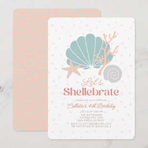 Invitación Shellebrate Seashell Retro Chica Rosa Cumpleaños