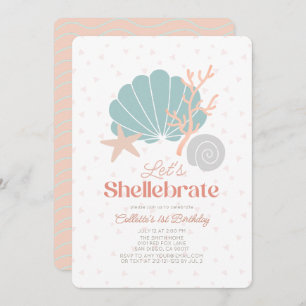 Invitación Shellebrate Seashell Retro Pink 1er cumpleaños