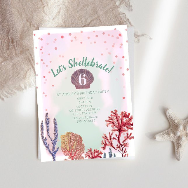 Invitación Shellebrate Watercolor Confetti Coral Cumpleaños (Subido por el creador)