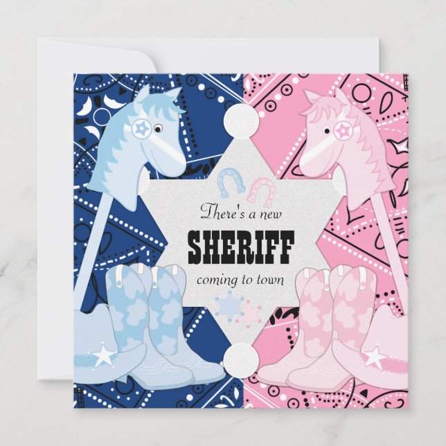 Invitación Sheriff Cowboy Fiesta de revelación de género (Anverso)