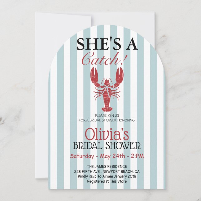Invitación She's a Catch Coastal Lobster Bridal Shower  (Anverso)