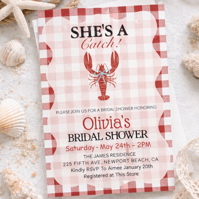 Invitación She's a Catch Coastal Lobster Bridal Shower  (Subido por el creador)