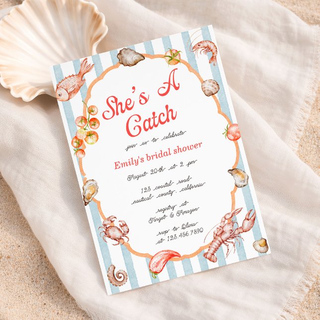 Invitación She's A Catch Lobster Coastal Bridal Shower (Subido por el creador)