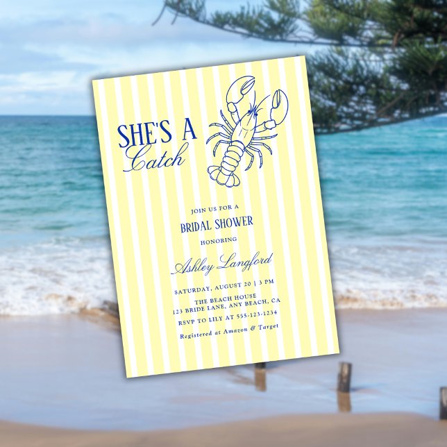 Invitación She's A Catch Lobster Coastal Bridal Shower (Subido por el creador)