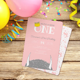 Invitación She's a Wild One - 1st Birthday Crown Pink