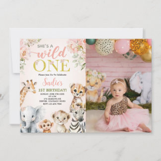 Invitación She's a Wild One Floral Safari Birthday Photo