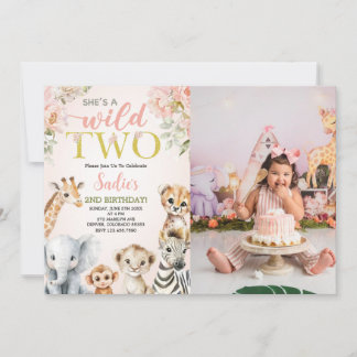 Invitación She's a Wild Two Floral Safari Birthday Photo