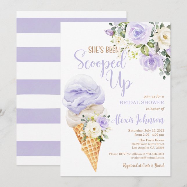Invitación She's Been Scooped Up Bridal Shower (Purple) (Anverso / Reverso)