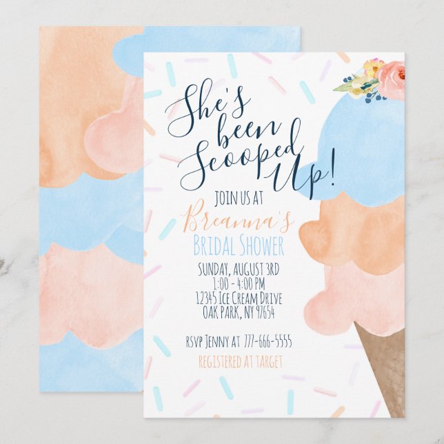 Invitación She's Been Scooped Up Ice Cream Bridal Shower (Anverso / Reverso)