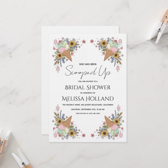 Invitación She's Been Scooped Up Ice Cream Bridal Shower (Anverso/Reverso In Situ)