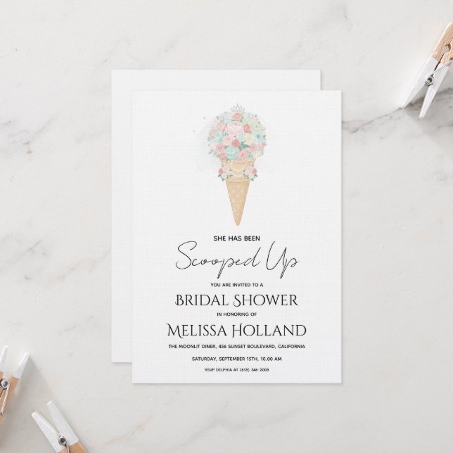 Invitación She's Been Scooped Up Ice Cream Bridal Shower (Anverso/Reverso In Situ)