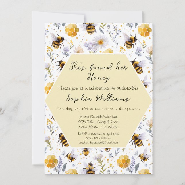 Invitación She's Found Her Honey Bees Floral Bridal Shower (Anverso)