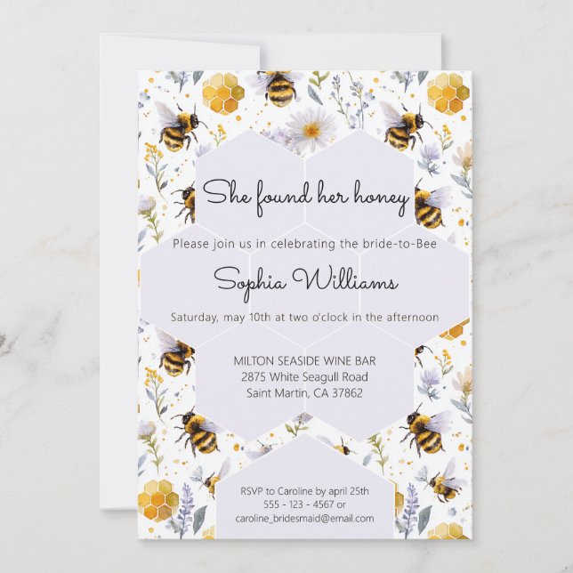 Invitación She's Found Her Honey Bees Floral Bridal Shower (Anverso)