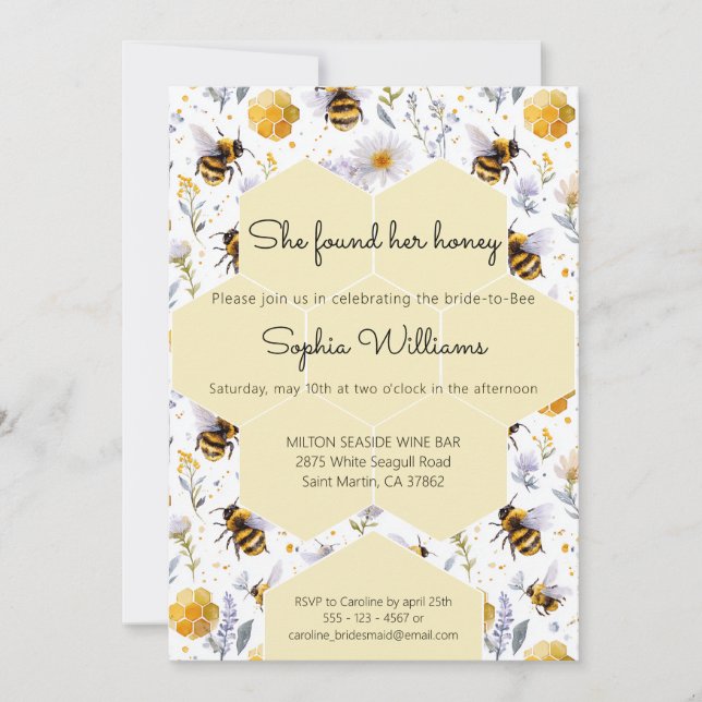 Invitación She's Found Her Honey Bees Floral Bridal Shower (Anverso)