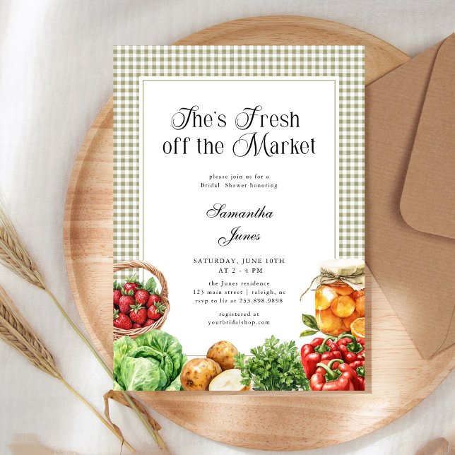 Invitación She's Fresh Off The Market Gingham Bridal Shower (Subido por el creador)