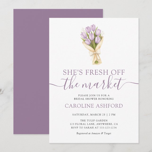 Invitación She's Fresh Off The Market Tulips Bridal Shower (Anverso / Reverso)