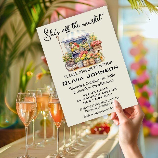 Invitación She's off the Market Beige Floral Bridal Shower (She's off the Market Beige Floral Bridal Shower Invitation)