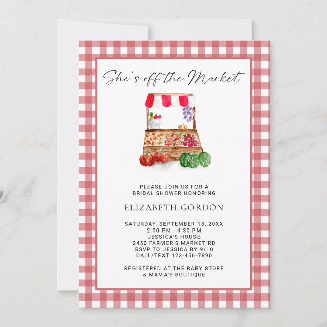 Invitación She's Off the Market Bridal Shower Gingham (Anverso)