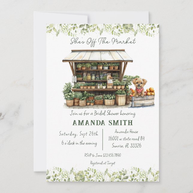 Invitación She's Off The Market Greenery Bridal Shower (Anverso)