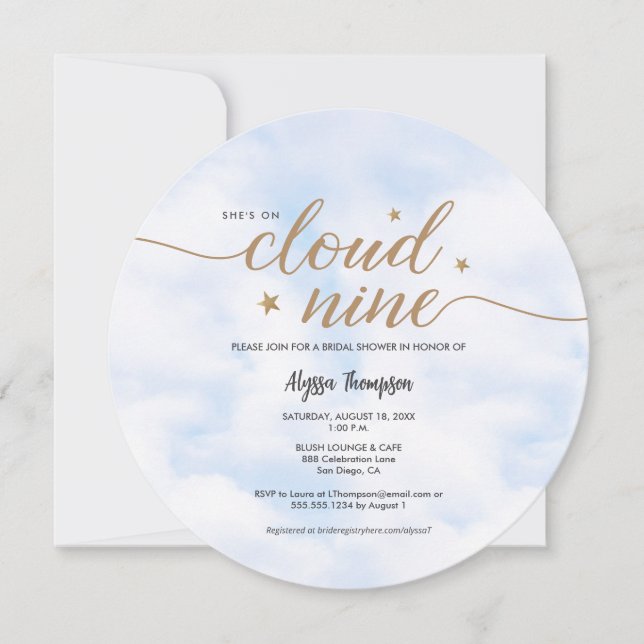 Invitación She's on Cloud 9 Dreamy Bridal Shower Clouds (Anverso)