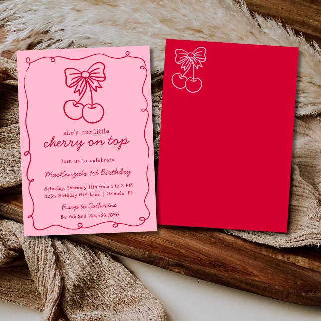 Invitación She's Our Little Cherry On Top Girl 1st Birthday (Subido por el creador)