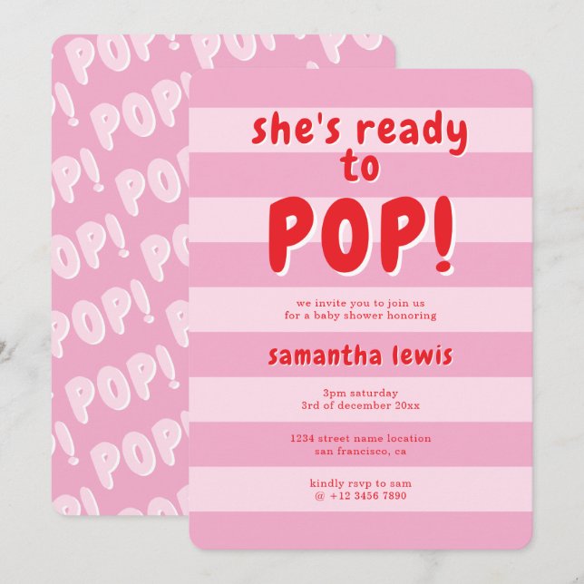Invitación She's Ready to Pop Baby Shower (Anverso / Reverso)