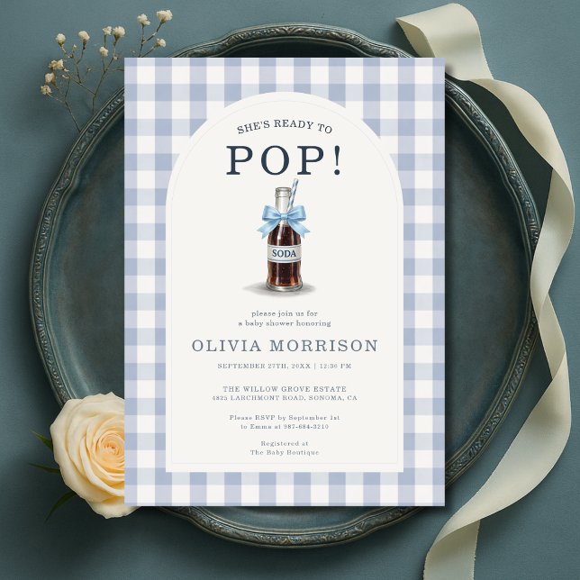 Invitación She's Ready to Pop Boy Blue Gingham Baby Shower (Subido por el creador)