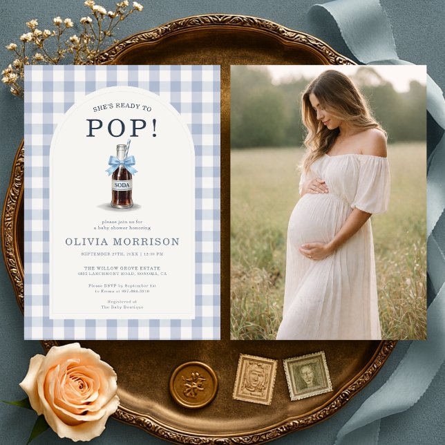 Invitación She's Ready to Pop Boy Blue Photo Baby Shower (Subido por el creador)