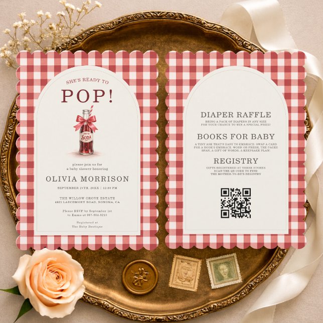Invitación She's Ready to Pop Gingham All in One Baby Shower (Subido por el creador)
