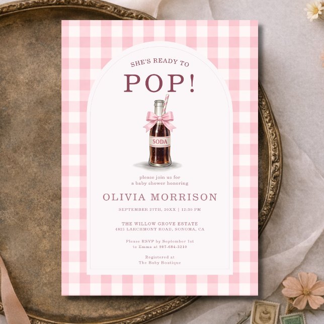 Invitación She's Ready to Pop Girl Pink Gingham Baby Shower (Subido por el creador)