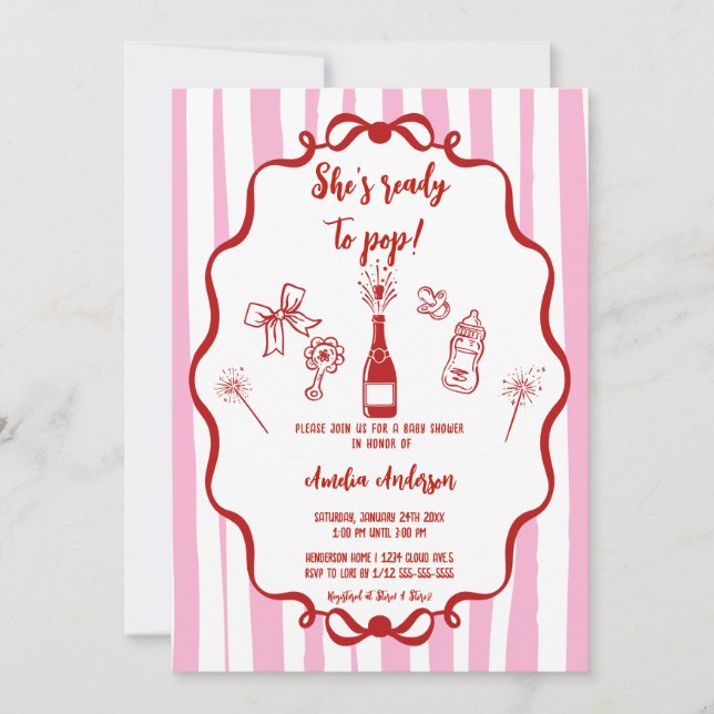 Invitación She's Ready to Pop Pink Coke Bottle Baby Shower (Anverso)