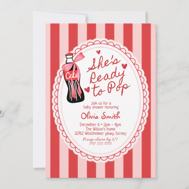 Invitación  She's Ready to Pop Soda Baby Shower (Anverso)