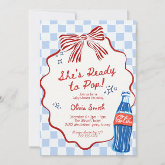 Invitación  She's Ready to Pop Soda  bleu boy Baby Shower