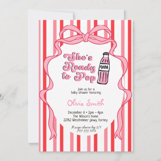 Invitación She's Ready to Pop Soda Girl Baby Shower  (Anverso)