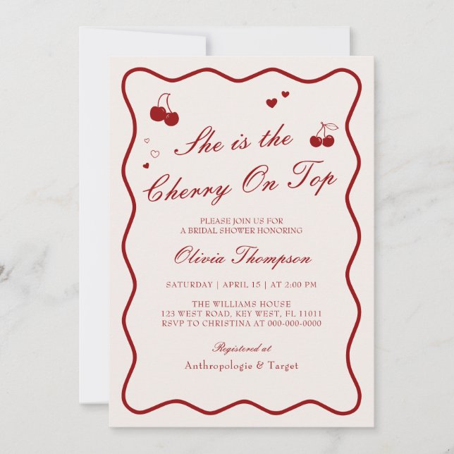 Invitación She's The Cherry On Top Bridal Shower (Anverso)