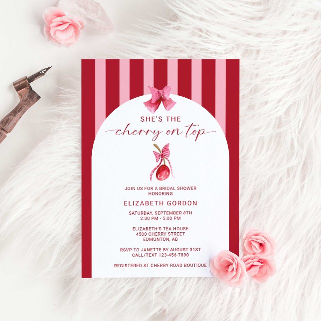 Invitación She's the Cherry on Top Bridal Shower Coquette (Subido por el creador)