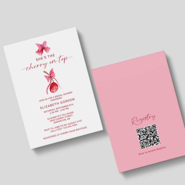 Invitación She's the Cherry on Top Bridal Shower QR Registry (Subido por el creador)