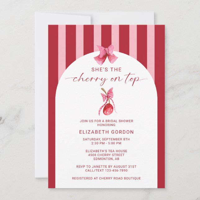 Invitación She's the Cherry on Top Bridal Shower QR Registry (Anverso)