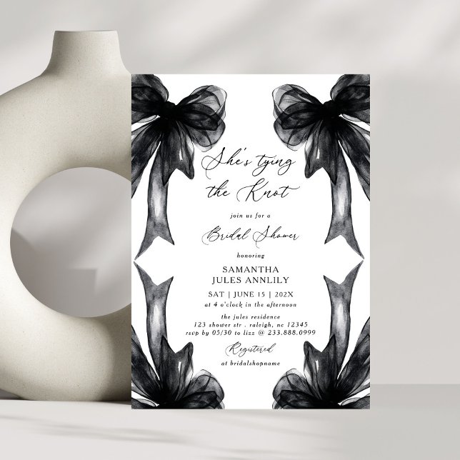 Invitación She's Tying The Knot Black Bow Bridal Shower (Subido por el creador)