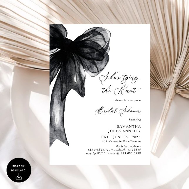 Invitación She's Tying The Knot Black Bow Bridal Shower (Subido por el creador)