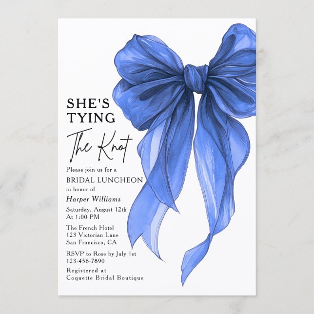 Invitación She's Tying The Knot Bow Bridal Luncheon (Anverso)