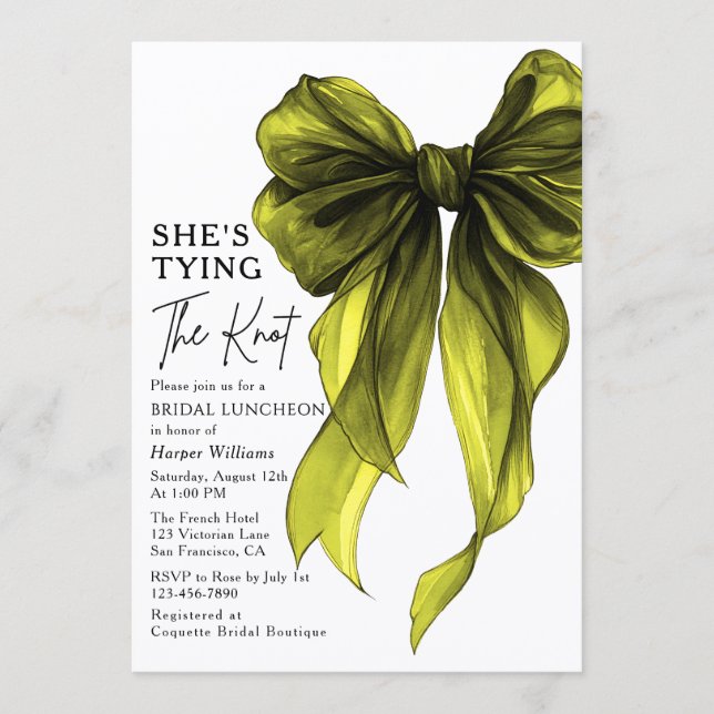 Invitación She's Tying The Knot Bow Bridal Luncheon (Anverso)