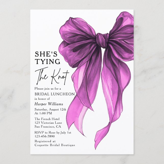 Invitación She's Tying The Knot Bow Bridal Luncheon (Anverso)