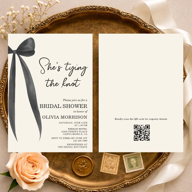 Invitación She's Tying the Knot Bow QR Code Bridal Shower (Subido por el creador)