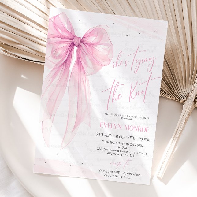 Invitación She's tying the knot Bridal shower Bow pink (She's tying the knot Bridal shower invitation Editable Bachelorette Party Invite Bow Modern Brunch P)