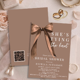 Invitación She's Tying The Knot Brown QR Code Bridal Shower