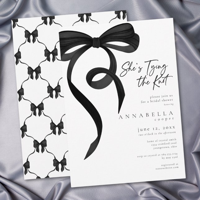 Invitación Shes Tying the Knot Chic Black Bow Bridal Shower (Shes Tying the Knot Chic Black Bow Bridal Shower Invitation)