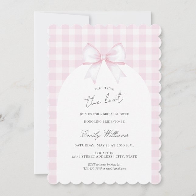 Invitación She's Tying The Knot Elegant Bow Bridal Shower (Anverso)